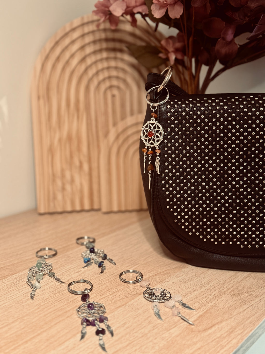 Portachiavi con Acchiappasogni e Cristalli