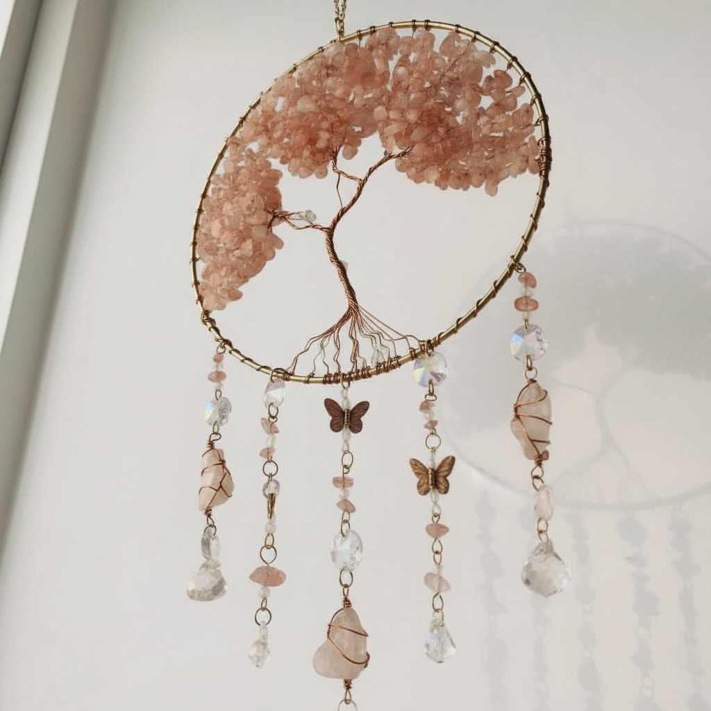 ACCHIAPPASOGNI ALBERO DELLA VITA IN QUARZO ROSA – AMORE, PROTEZIONE E ARMONIA