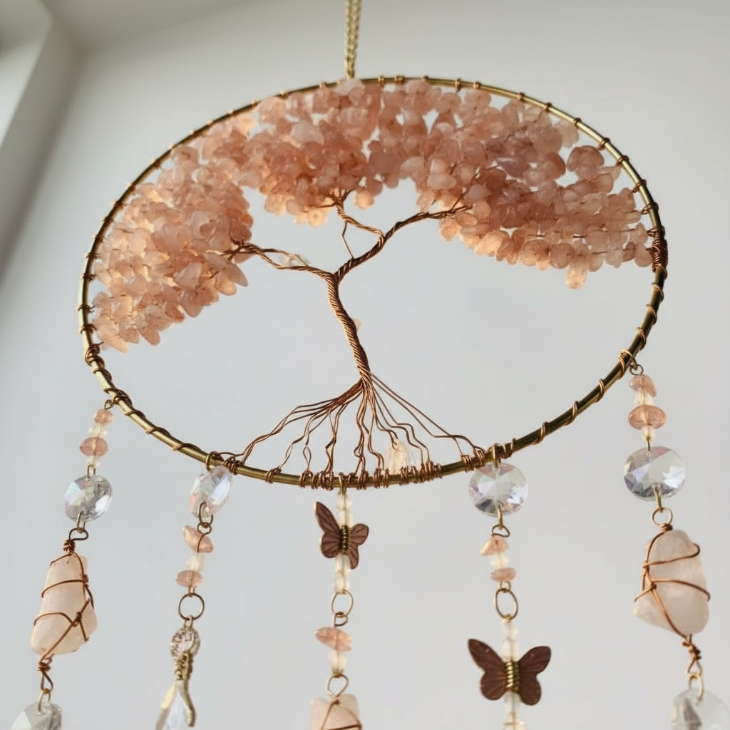 ACCHIAPPASOGNI ALBERO DELLA VITA IN QUARZO ROSA – AMORE, PROTEZIONE E ARMONIA