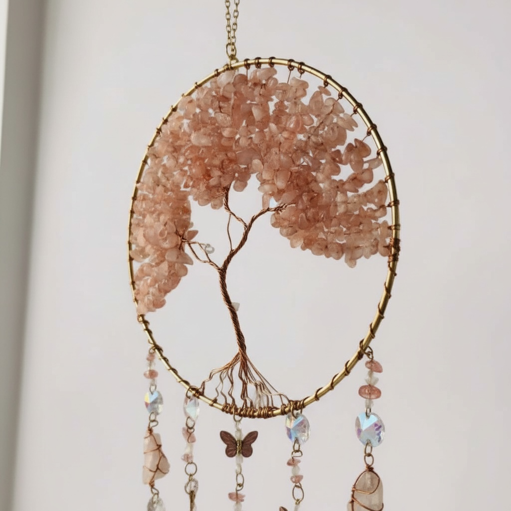 ACCHIAPPASOGNI ALBERO DELLA VITA IN QUARZO ROSA – AMORE, PROTEZIONE E ARMONIA