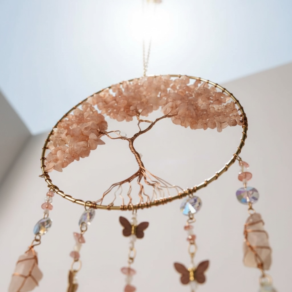 ACCHIAPPASOGNI ALBERO DELLA VITA IN QUARZO ROSA – AMORE, PROTEZIONE E ARMONIA