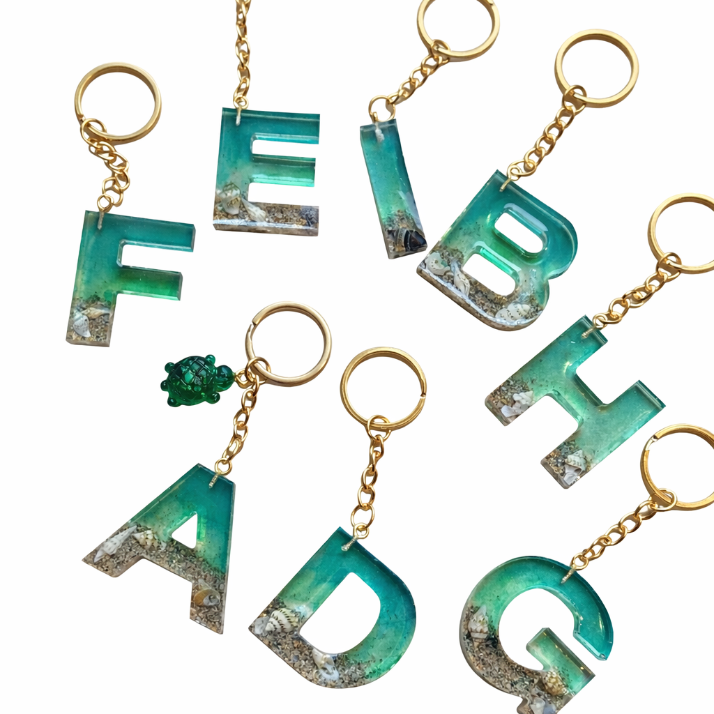 Portachiavi con Iniziale in Resina – Edizione “Onda Marina”