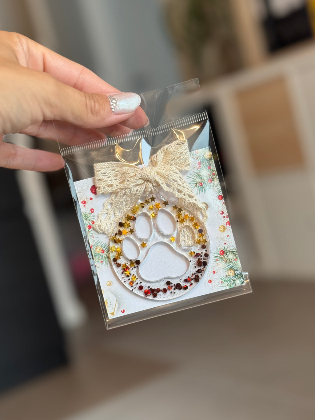 🎄 Zampa di Natale – Decorazione in Resina con Stelle Dorate ✨