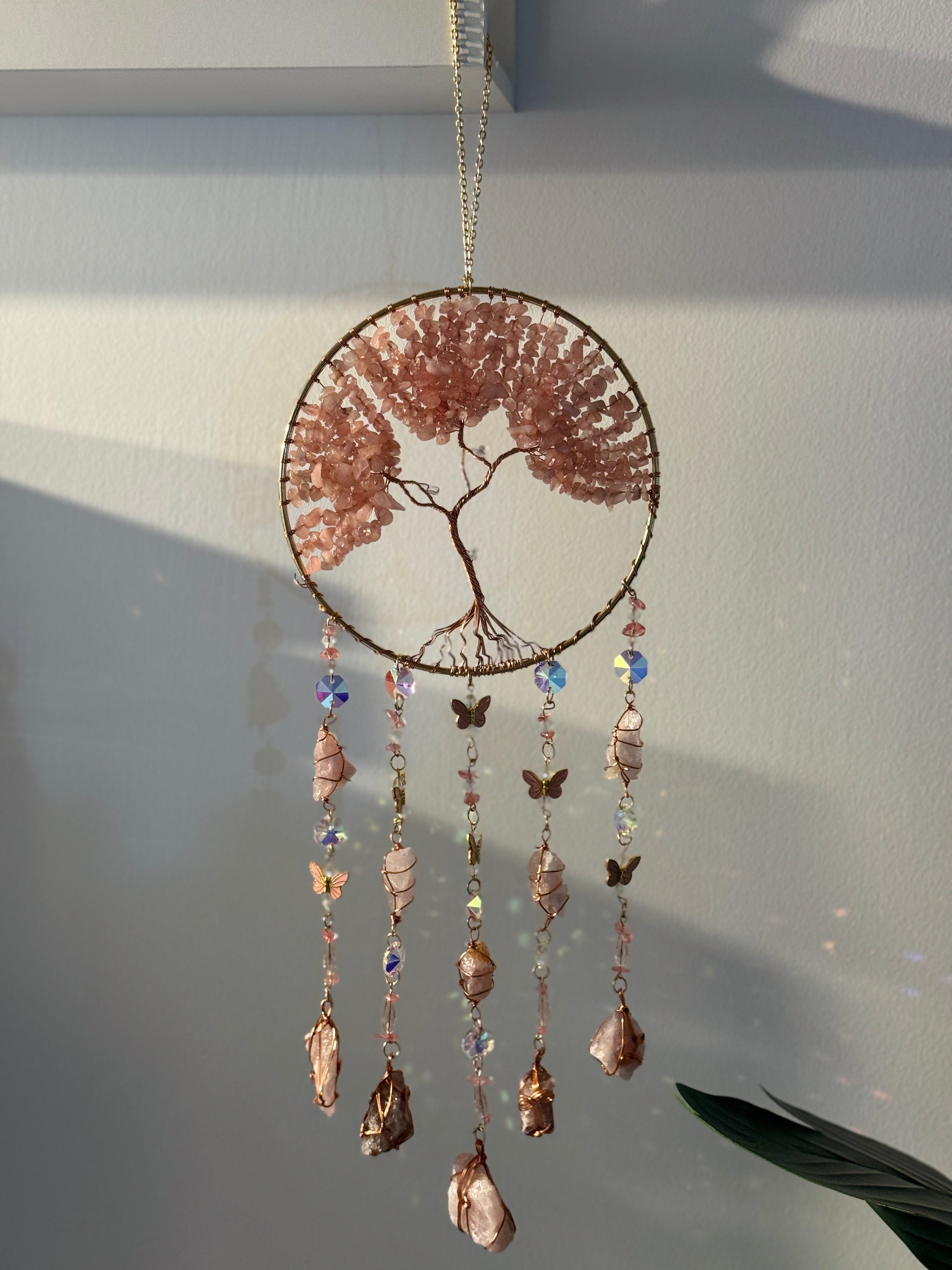 Acchiappasogni Albero della Vita con Quarzo Rosa – Amore e Protezione