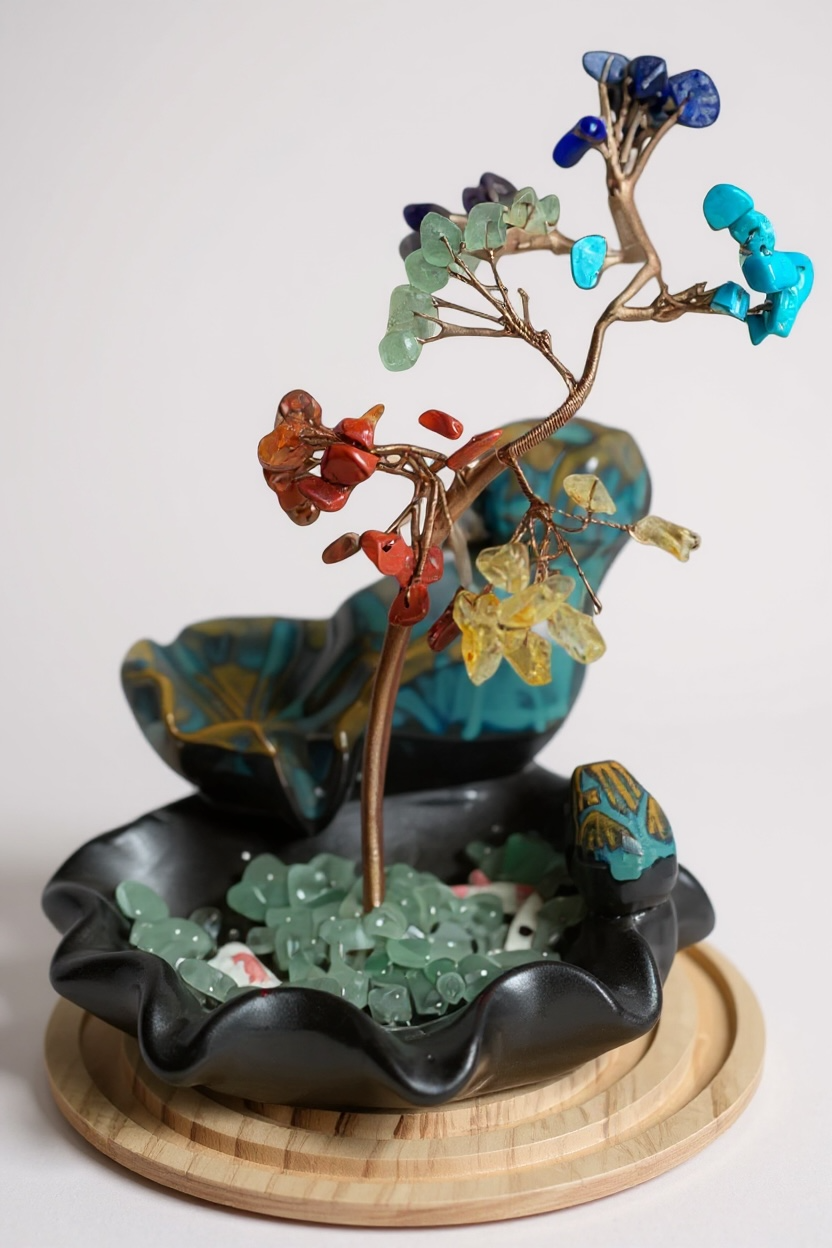 BRUCIATORE DI INCENSO CON ALBERO DEI CRISTALLI – CASCATA DI ARMONIA