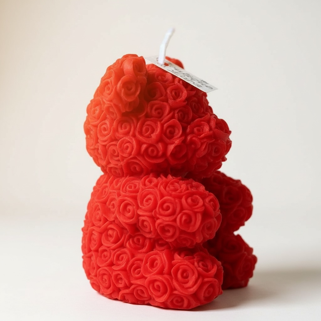 CANDELA ORSETTO DI ROSE ROSSO – AMORE, TENEREZZA E REGALO SIMBOLICO