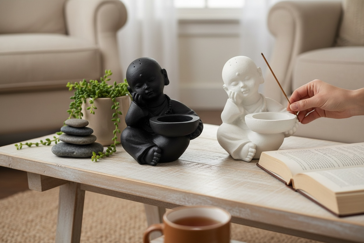 Set Monaci Porta Candela – Nero & Bianco