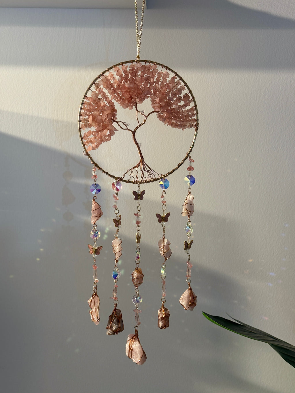 Acchiappasogni Albero della Vita con Quarzo Rosa – Amore e Protezione