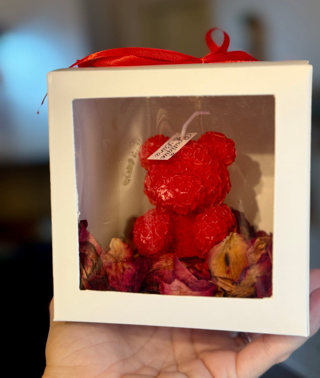 Candela Orsetto di Rose Rosso – Amore e Dolcezza