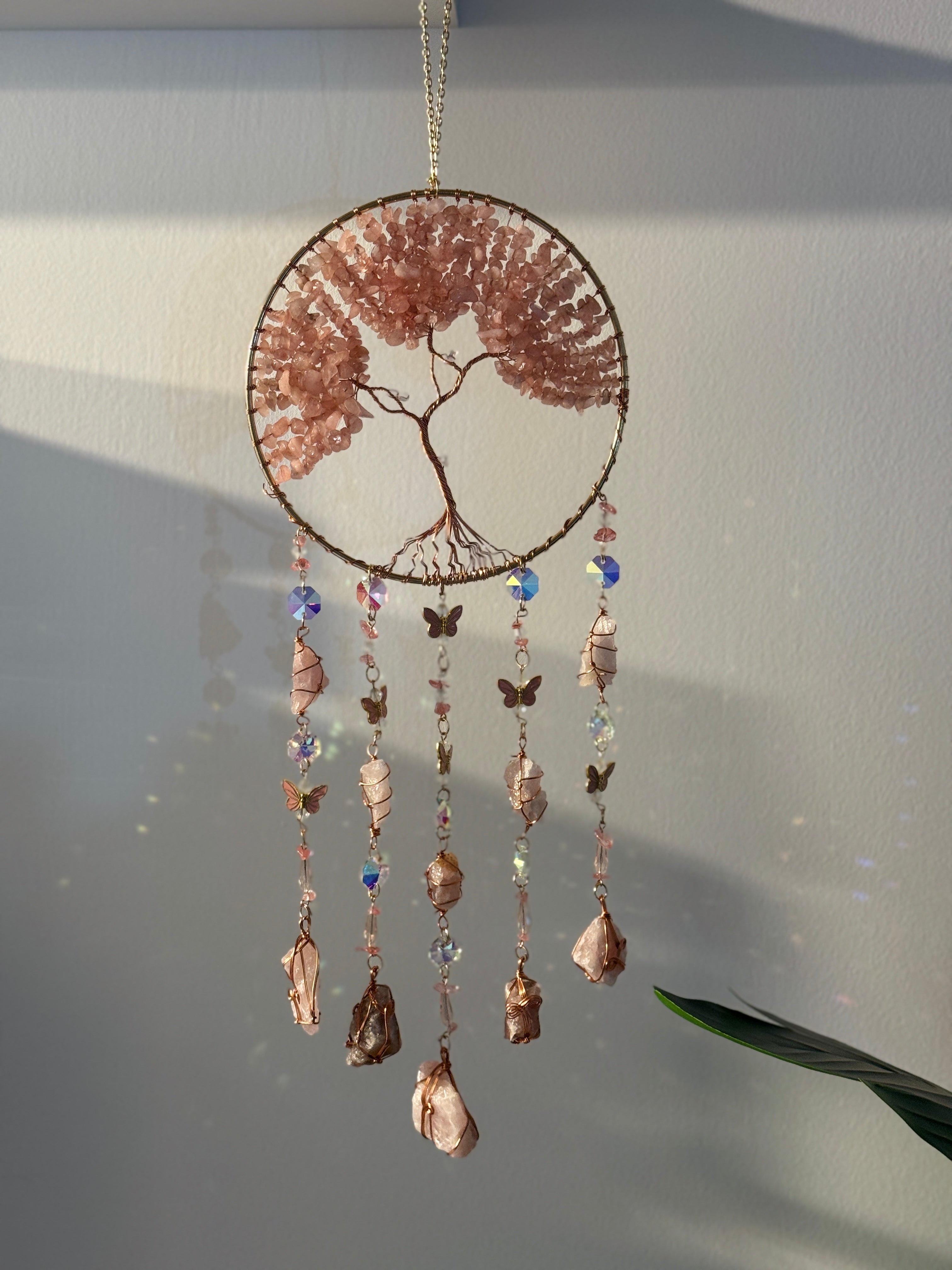Acchiappasogni Albero della Vita con Quarzo Rosa – Amore e Protezione
