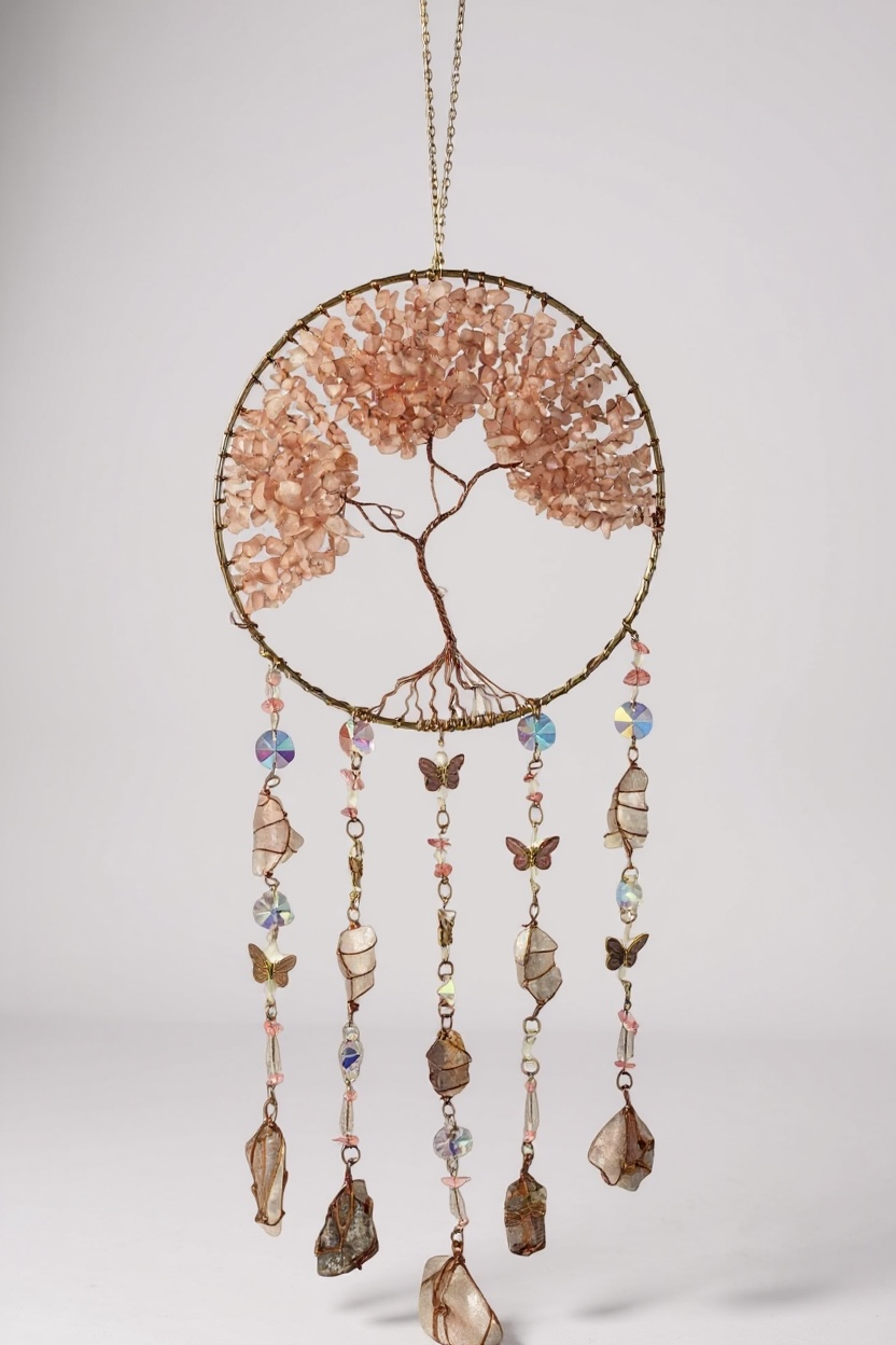 ACCHIAPPASOGNI ALBERO DELLA VITA IN QUARZO ROSA – AMORE, PROTEZIONE E ARMONIA