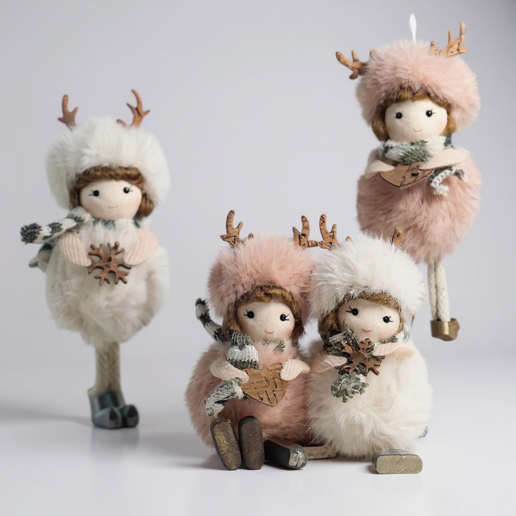 BAMBOLINE DECORATIVE NATALIZIE CON CORNA DI CERVO – ROSA E BIANCO