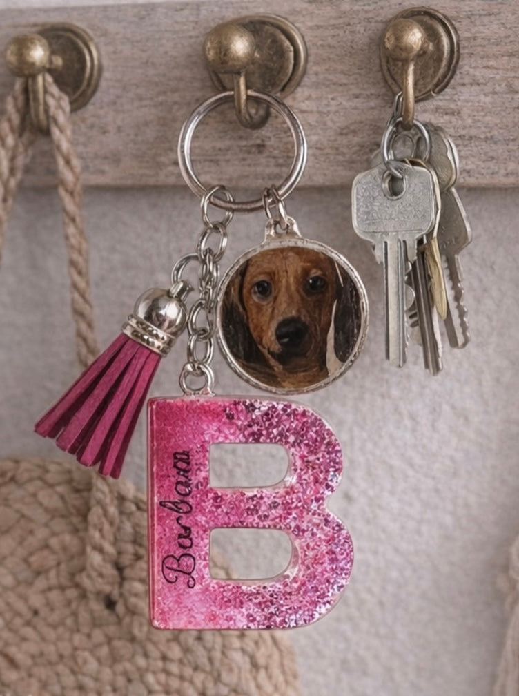 Portachiavi personalizzato con lettera e foto del tuo animale