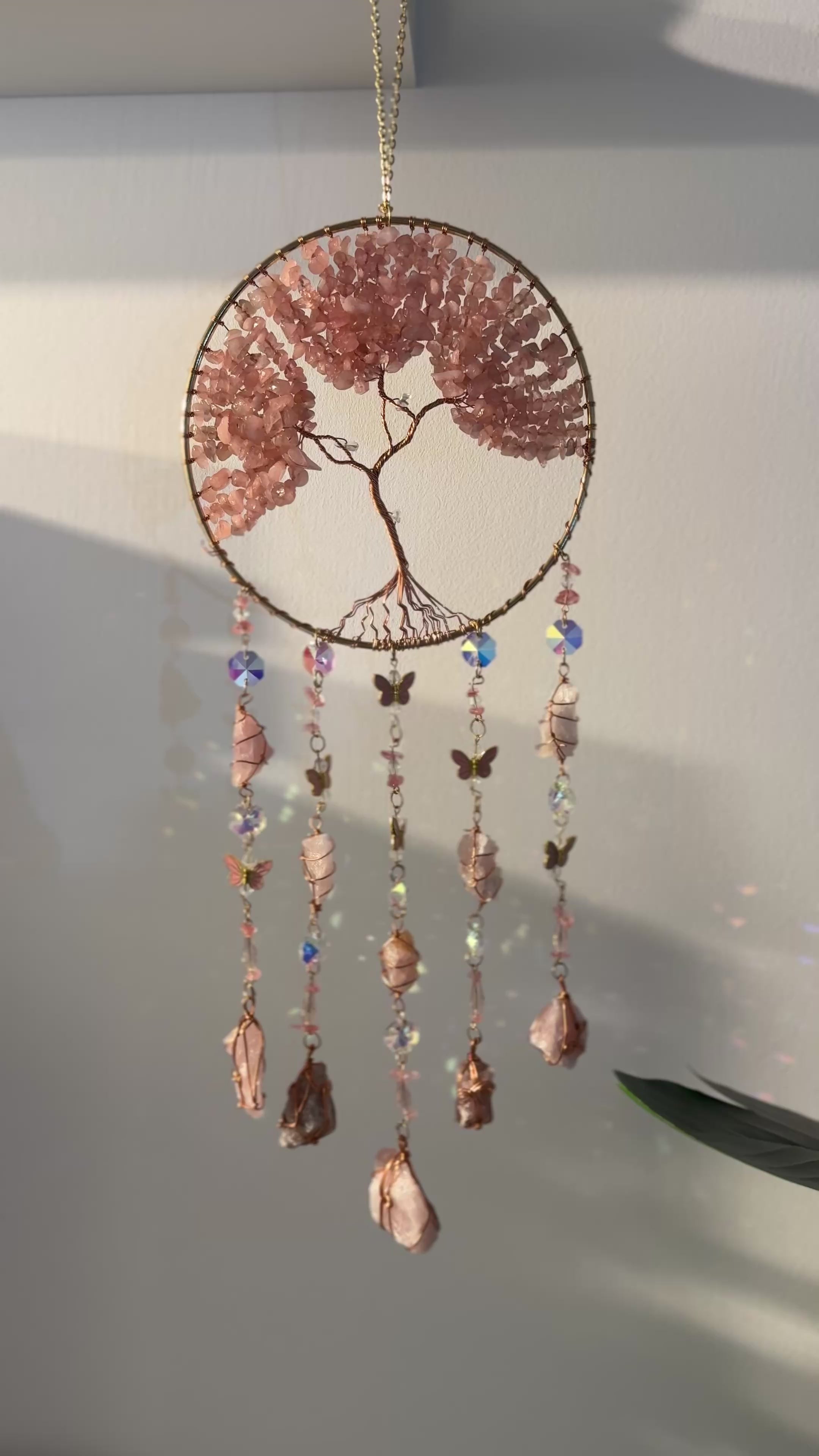 Acchiappasogni Albero della Vita con Quarzo Rosa – Amore e Protezione