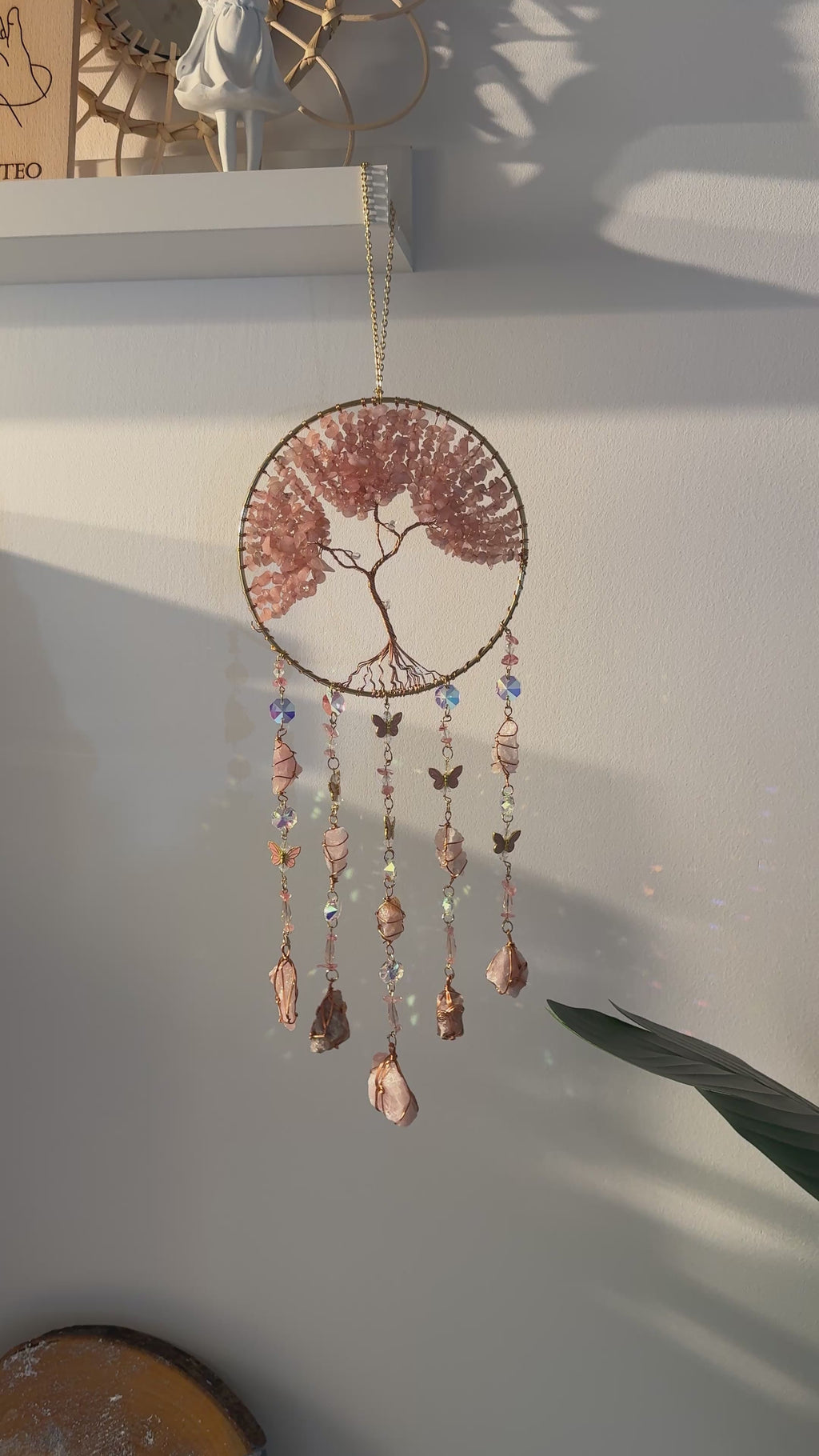 Acchiappasogni Albero della Vita con Quarzo Rosa – Amore e Protezione