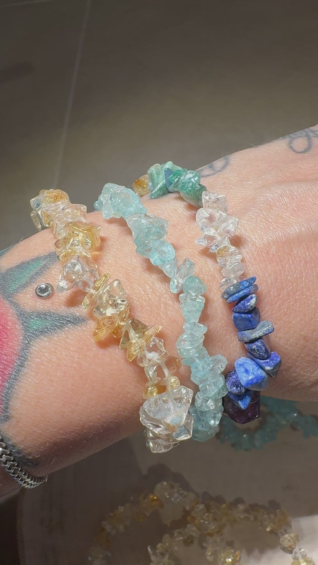 Bracciali con cristalli di acquamarina, citrino 7 chakra