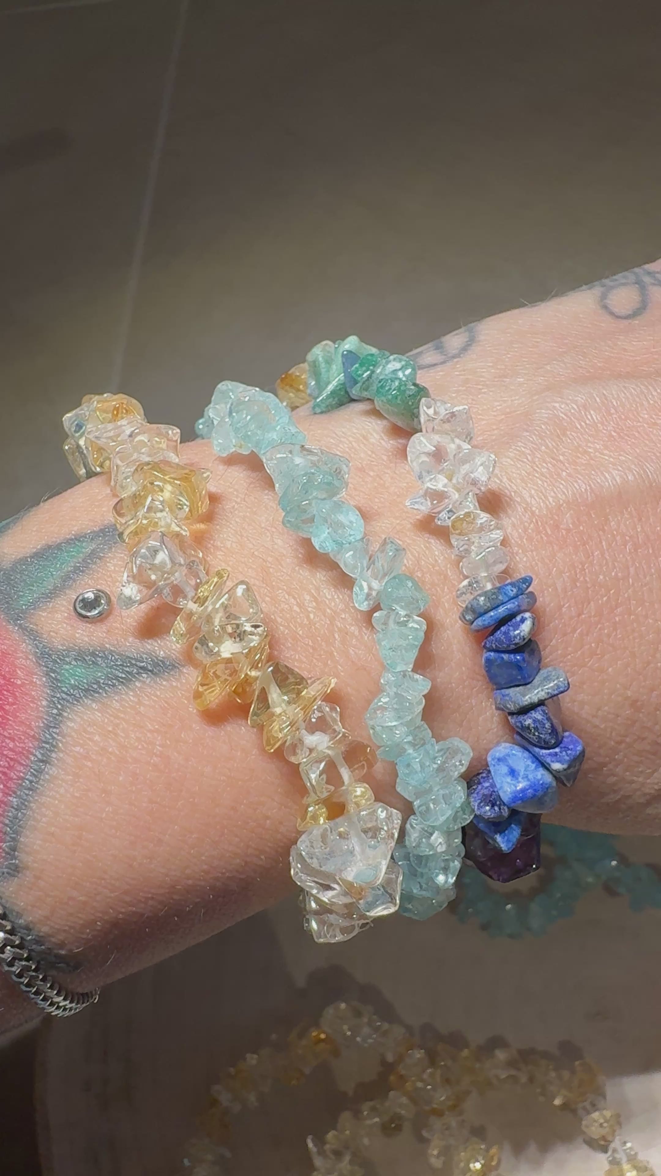 Bracciali con cristalli di acquamarina, citrino 7 chakra