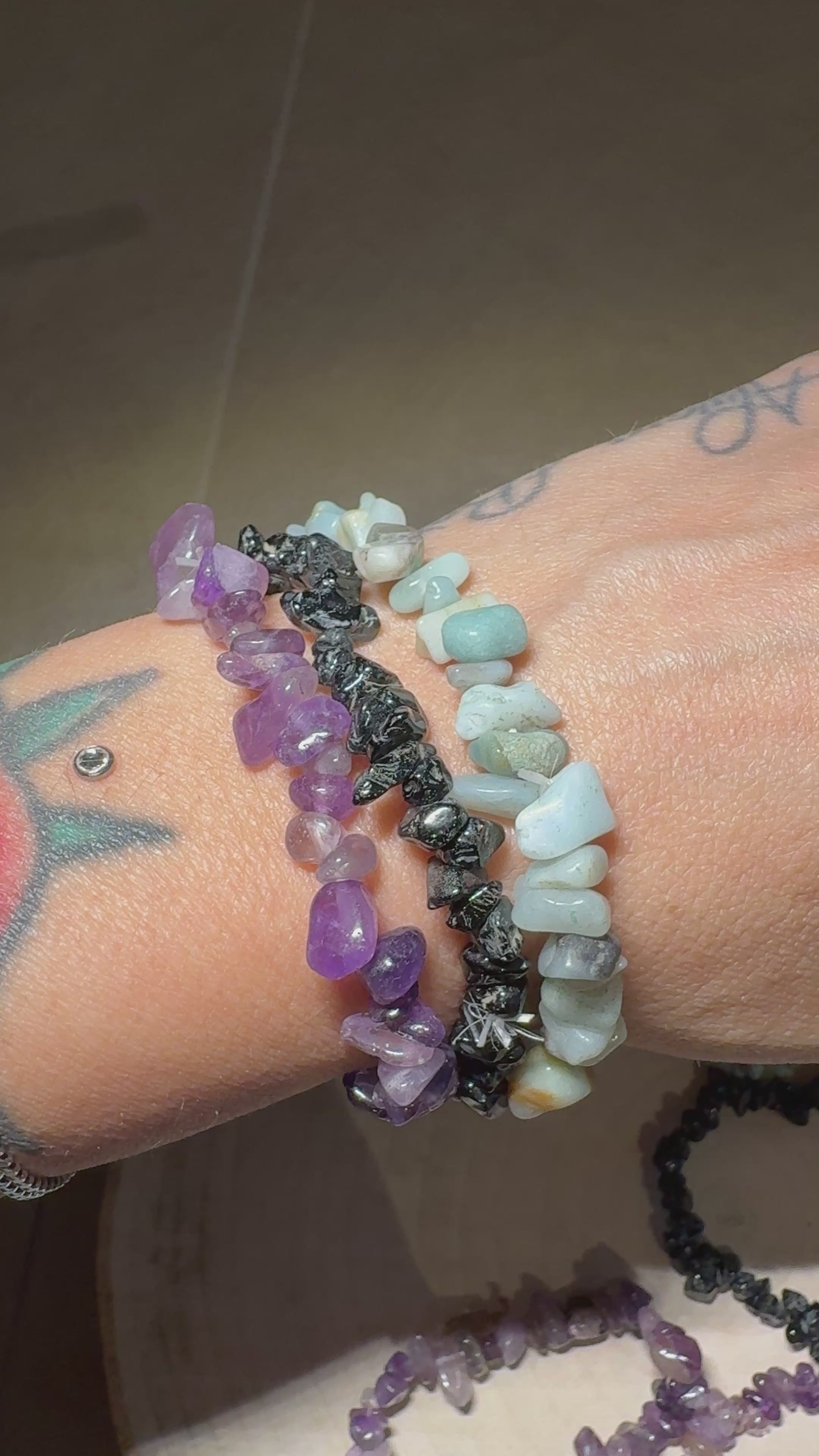 Bracciali con Cristalli di  amazzonite, ametista e tormalina