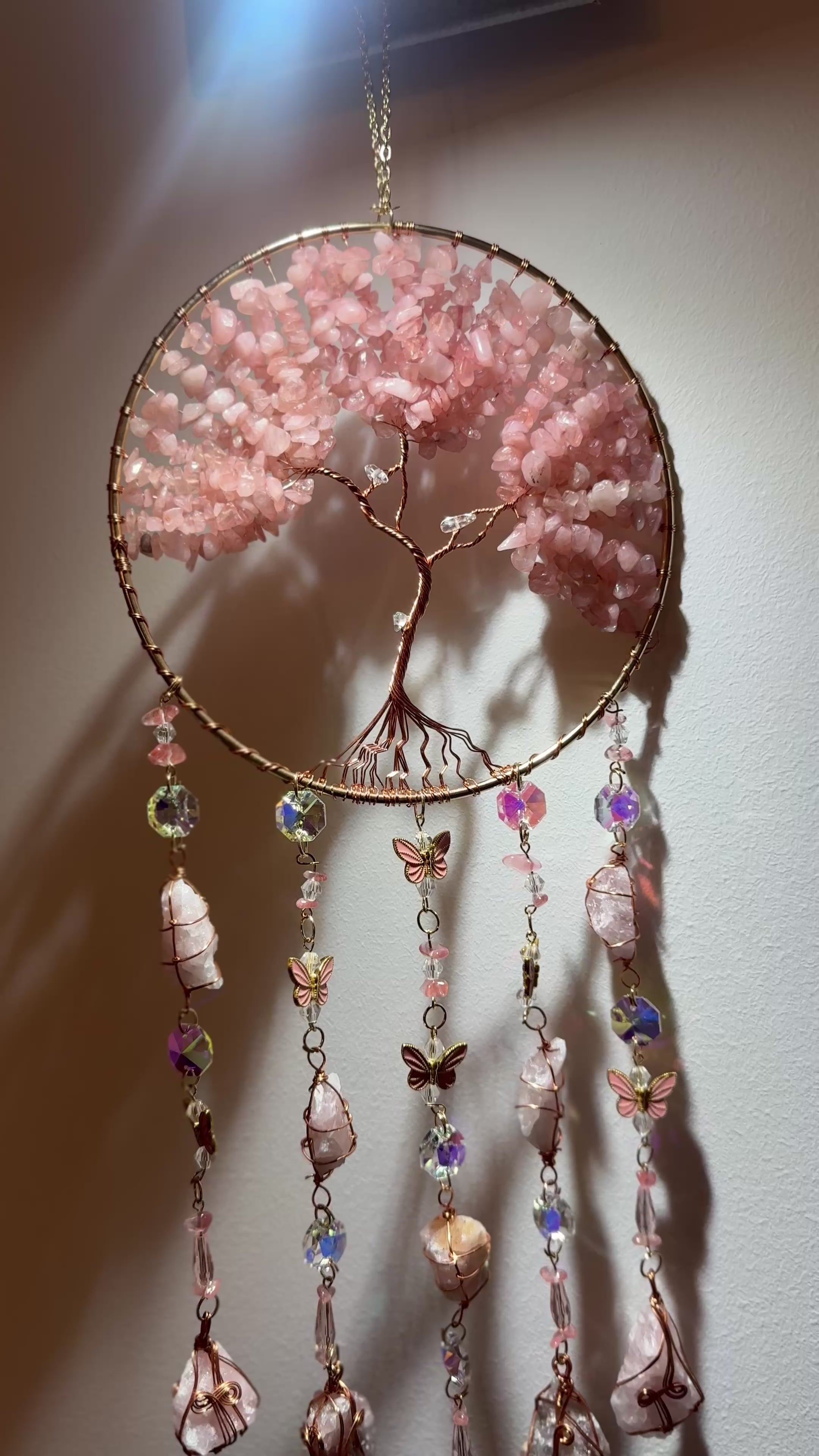 Acchiappasogni Albero della Vita con Quarzo Rosa – Amore e Protezione